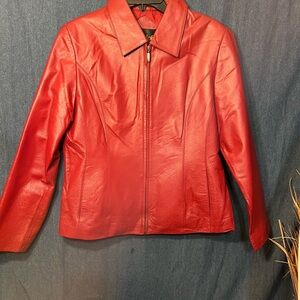 Chic Red Leather Women's Jacket